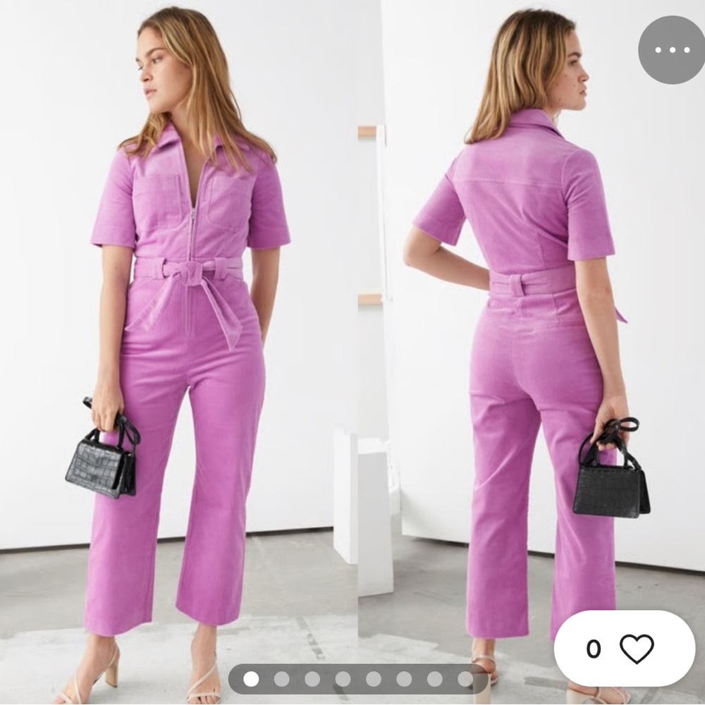 & Other Stories Pink Short-Sleeve Zip Jumpsuit with Belt